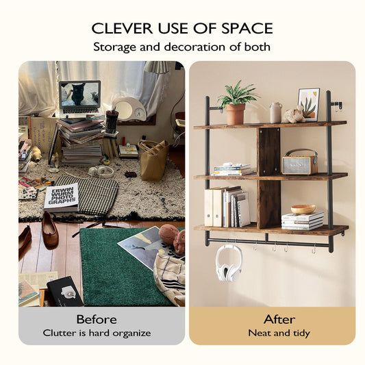 3 Tier Floating Shelves Metal Brackets Wall Mounted