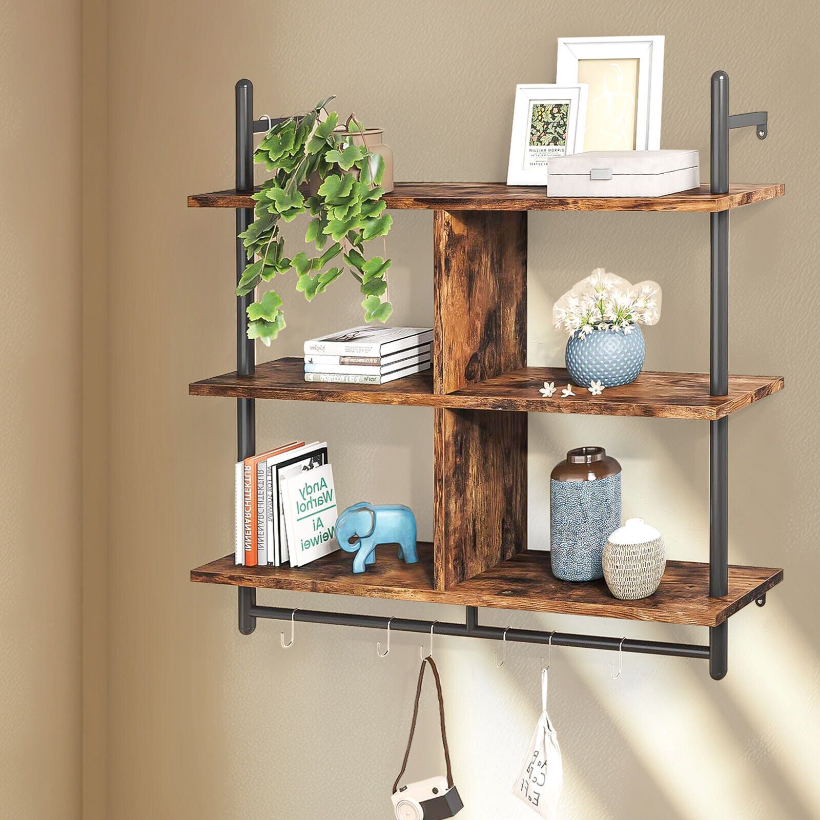 3 Tier Floating Shelves Metal Brackets Wall Mounted