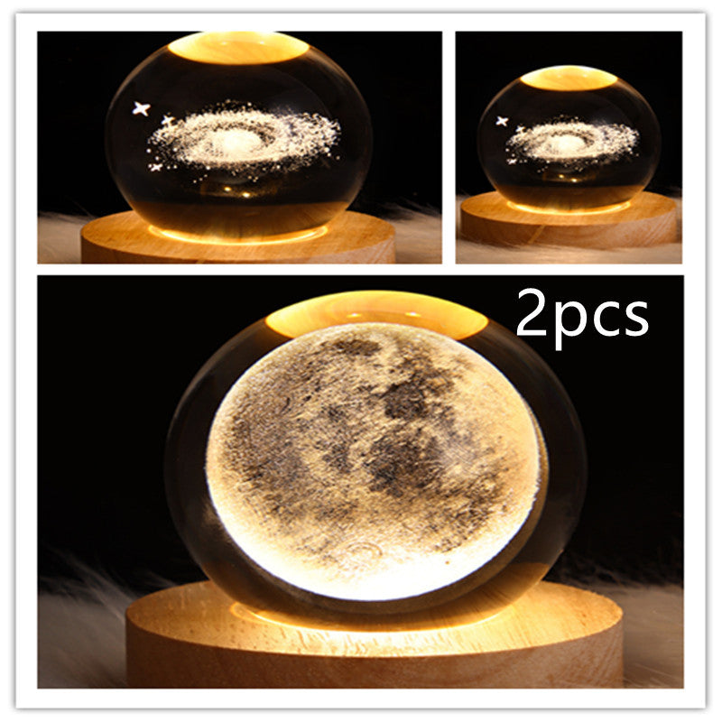 LED 3D Planet Moon Night Light Galaxy Crystal Ball Table Lamp