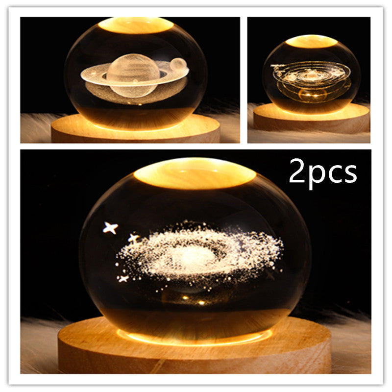 LED 3D Planet Moon Night Light Galaxy Crystal Ball Table Lamp