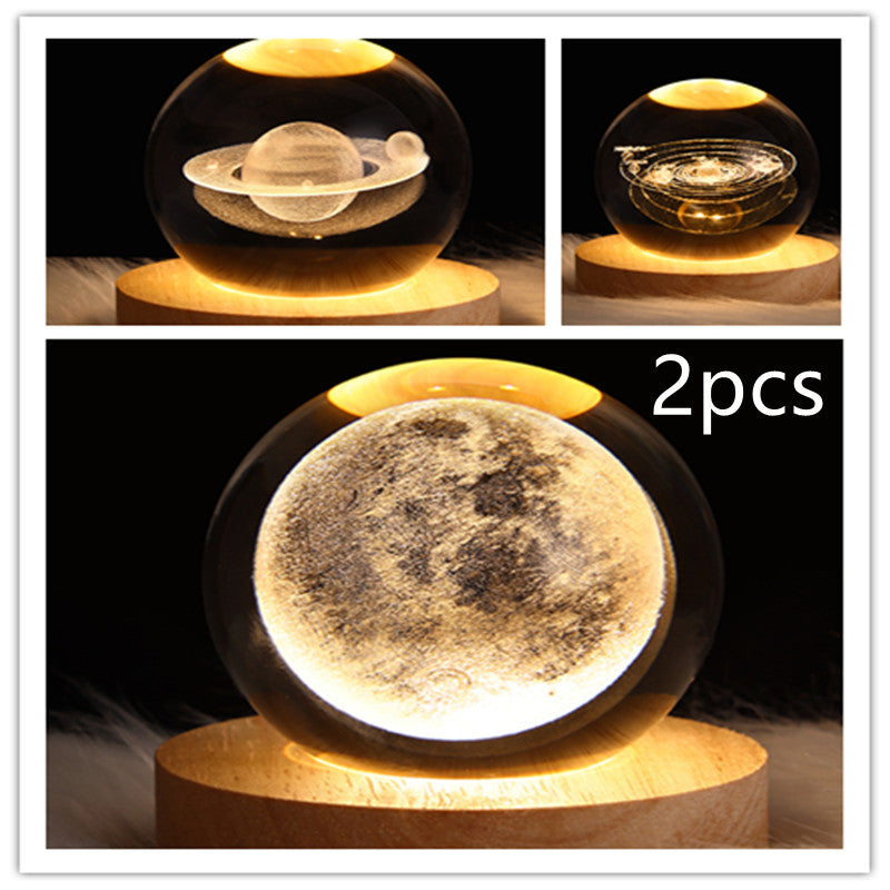 LED 3D Planet Moon Night Light Galaxy Crystal Ball Table Lamp