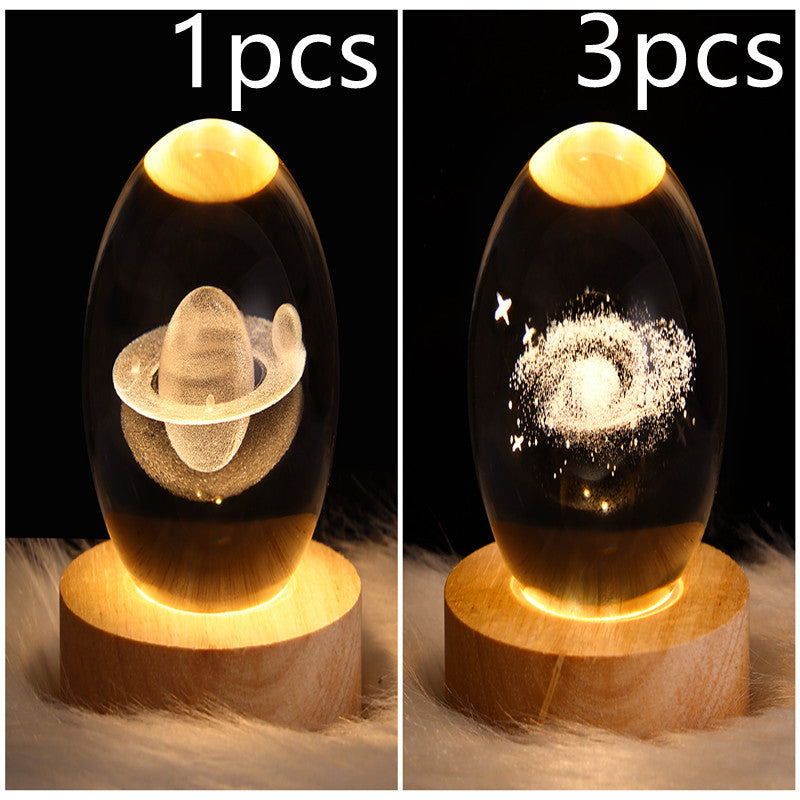 LED 3D Planet Moon Night Light Galaxy Crystal Ball Table Lamp