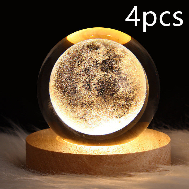 LED 3D Planet Moon Night Light Galaxy Crystal Ball Table Lamp