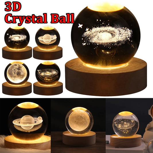 LED 3D Planet Moon Night Light Galaxy Crystal Ball Table Lamp