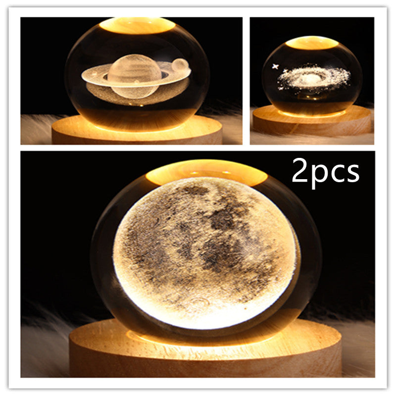 LED 3D Planet Moon Night Light Galaxy Crystal Ball Table Lamp