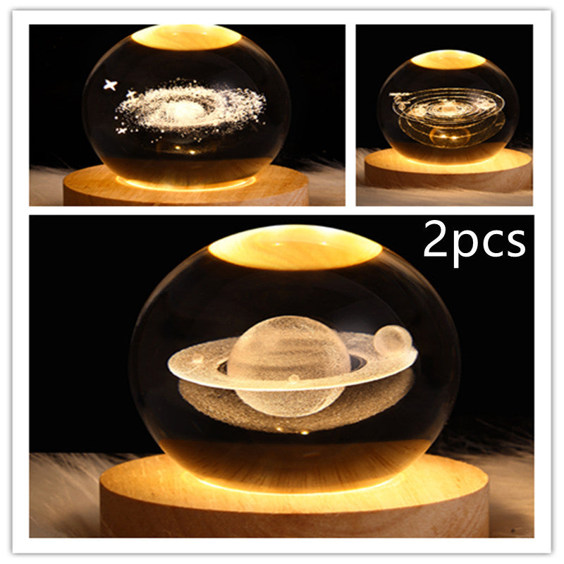 LED 3D Planet Moon Night Light Galaxy Crystal Ball Table Lamp