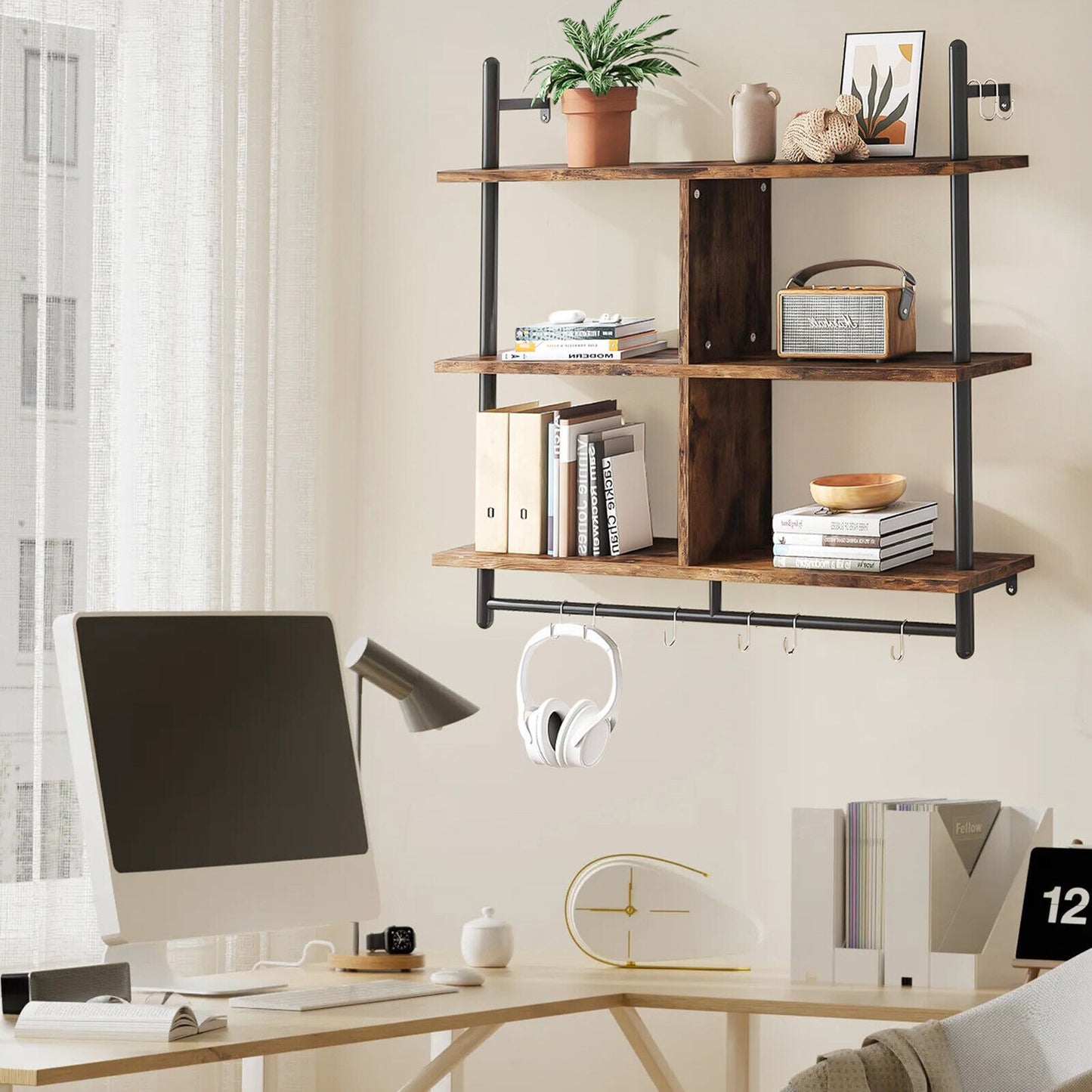 3 Tier Floating Shelves Metal Brackets Wall Mounted