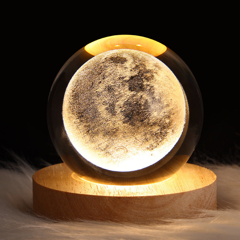LED 3D Planet Moon Night Light Galaxy Crystal Ball Table Lamp