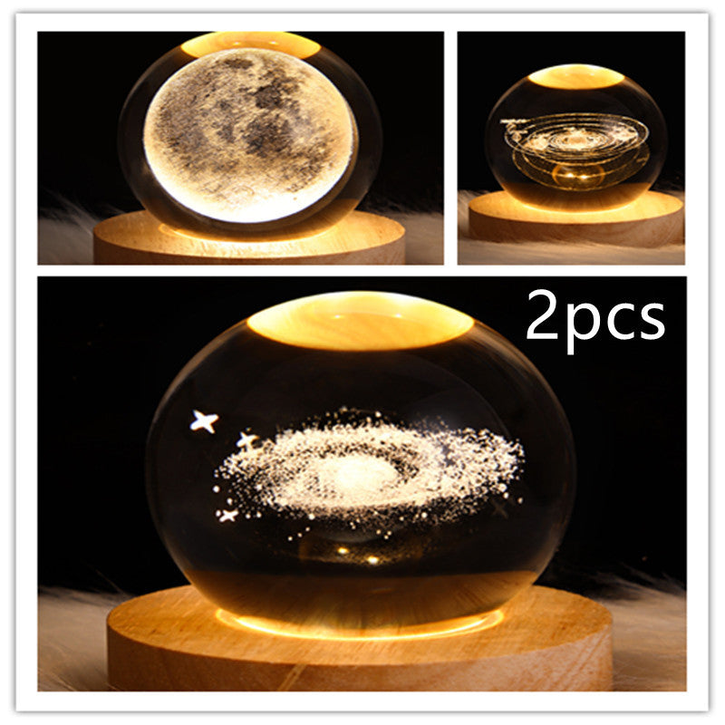 LED 3D Planet Moon Night Light Galaxy Crystal Ball Table Lamp
