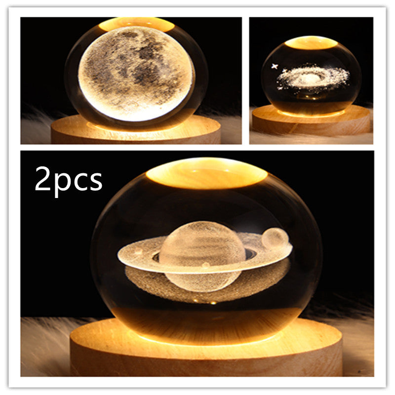 LED 3D Planet Moon Night Light Galaxy Crystal Ball Table Lamp