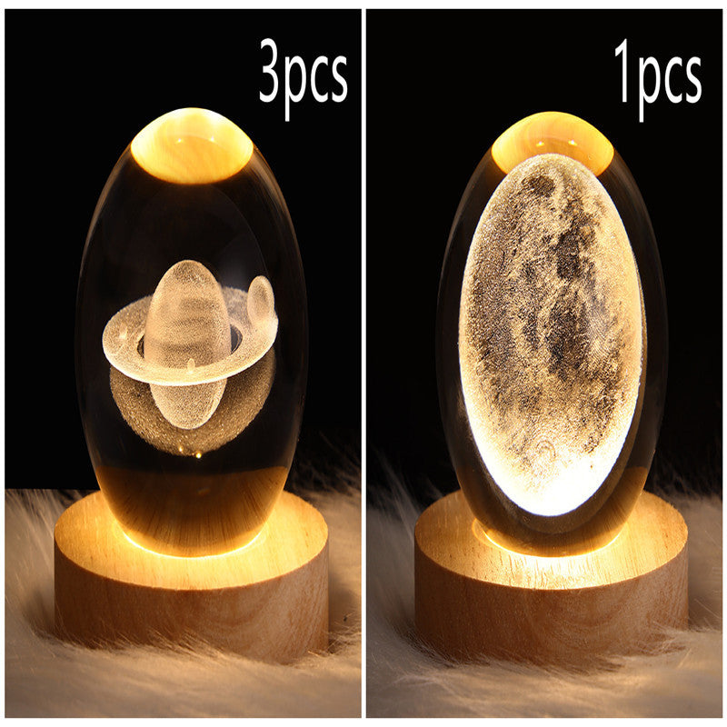 LED 3D Planet Moon Night Light Galaxy Crystal Ball Table Lamp