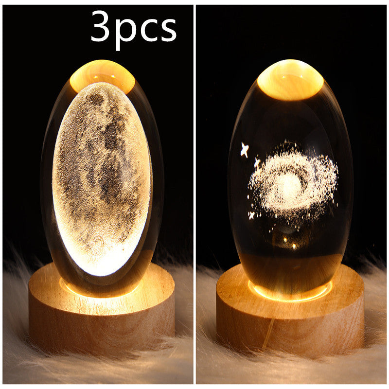 LED 3D Planet Moon Night Light Galaxy Crystal Ball Table Lamp