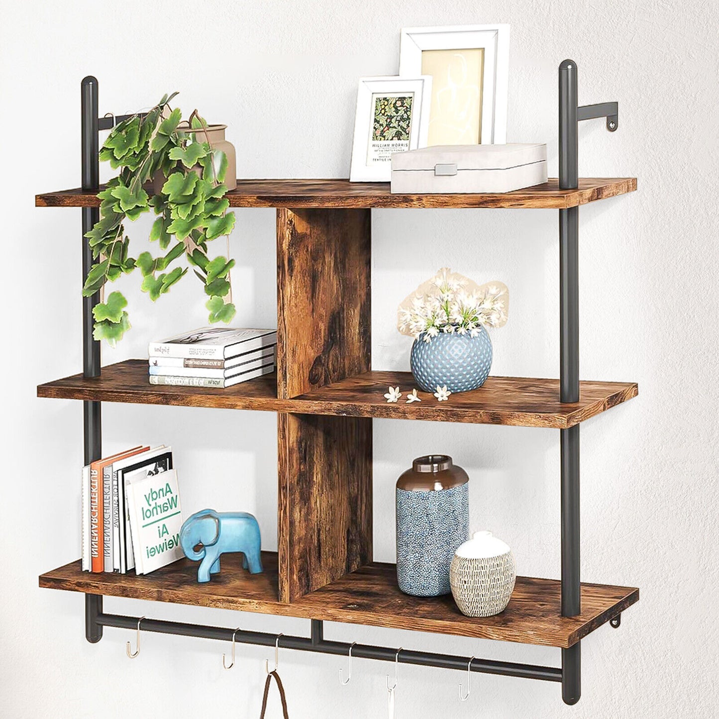 3 Tier Floating Shelves Metal Brackets Wall Mounted