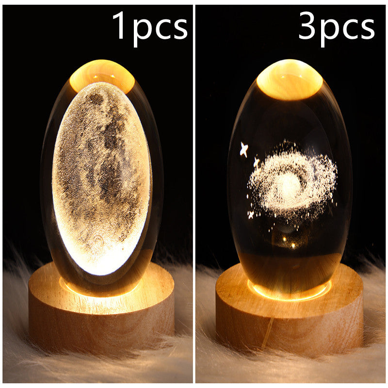 LED 3D Planet Moon Night Light Galaxy Crystal Ball Table Lamp