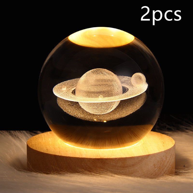 LED 3D Planet Moon Night Light Galaxy Crystal Ball Table Lamp