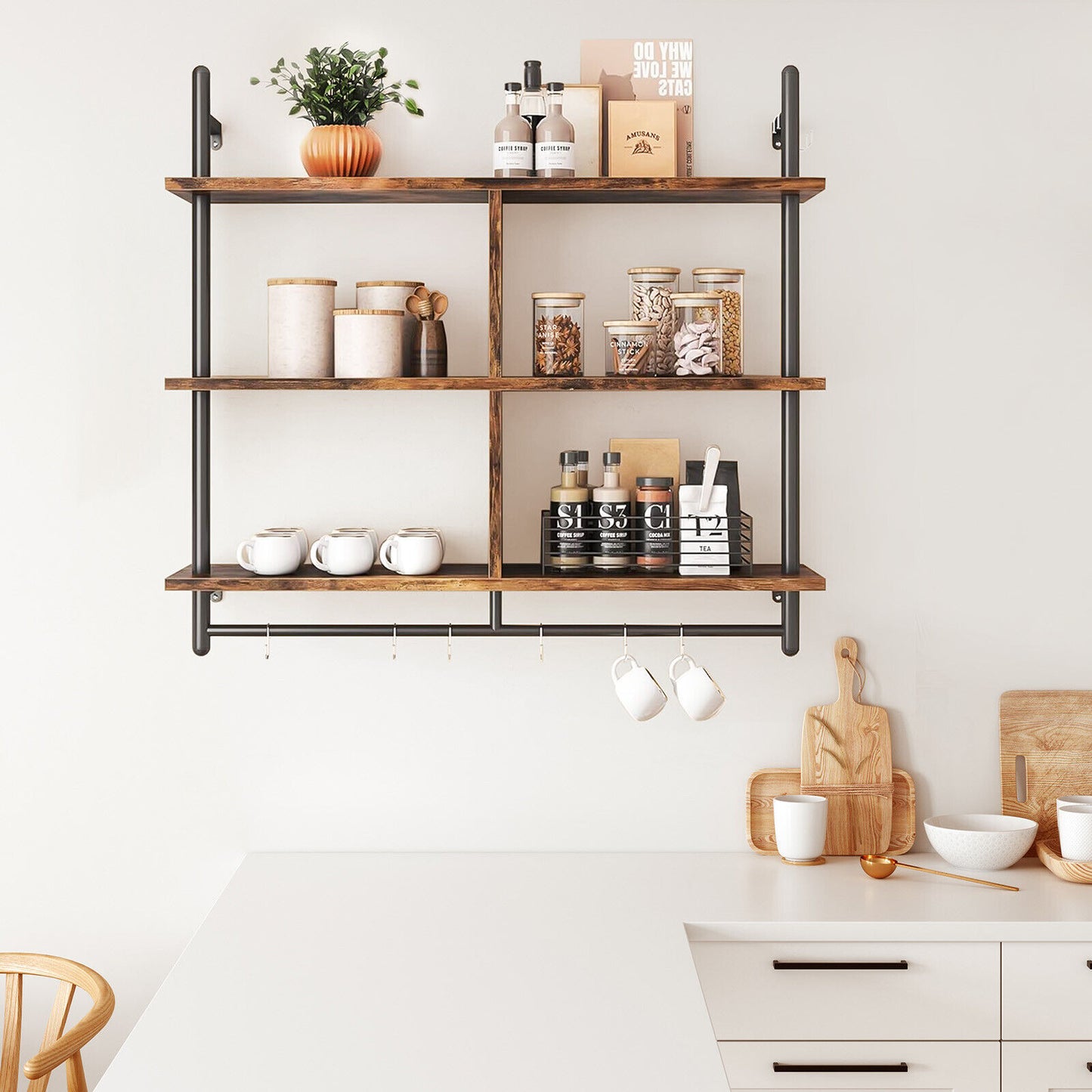 3 Tier Floating Shelves Metal Brackets Wall Mounted