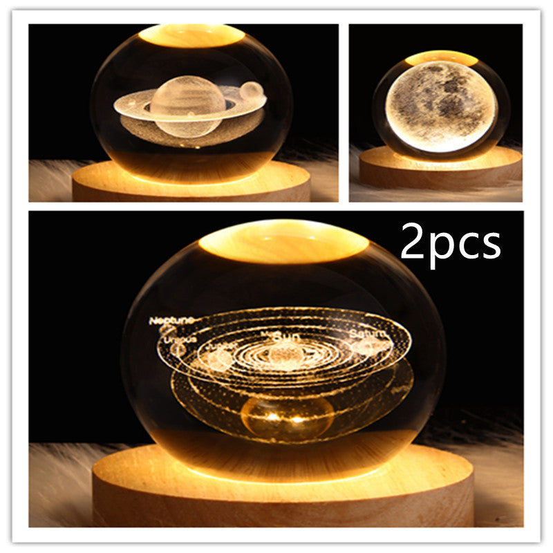 LED 3D Planet Moon Night Light Galaxy Crystal Ball Table Lamp