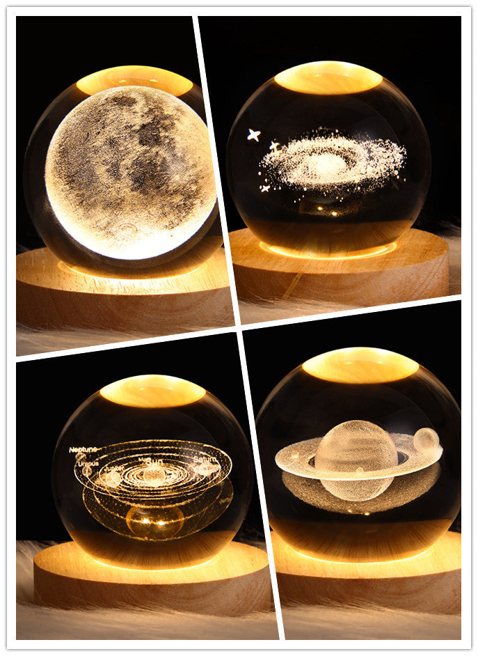 LED 3D Planet Moon Night Light Galaxy Crystal Ball Table Lamp