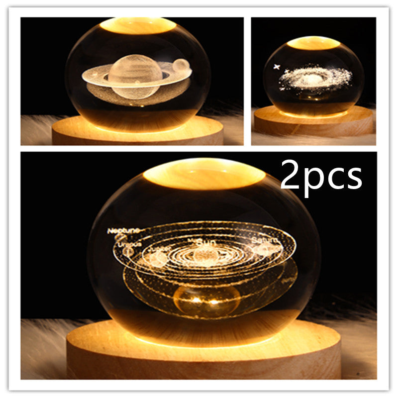 LED 3D Planet Moon Night Light Galaxy Crystal Ball Table Lamp