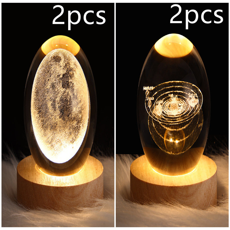 LED 3D Planet Moon Night Light Galaxy Crystal Ball Table Lamp