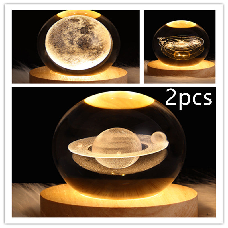 LED 3D Planet Moon Night Light Galaxy Crystal Ball Table Lamp
