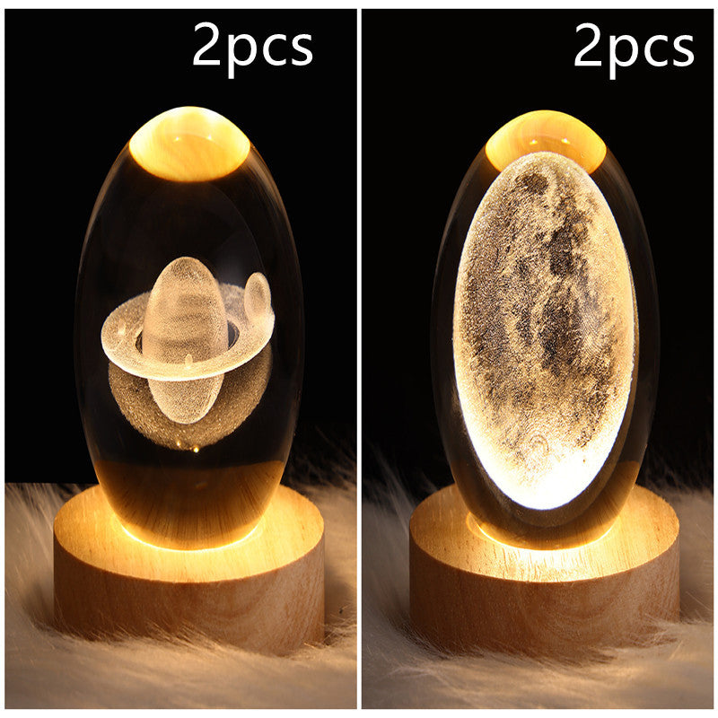 LED 3D Planet Moon Night Light Galaxy Crystal Ball Table Lamp