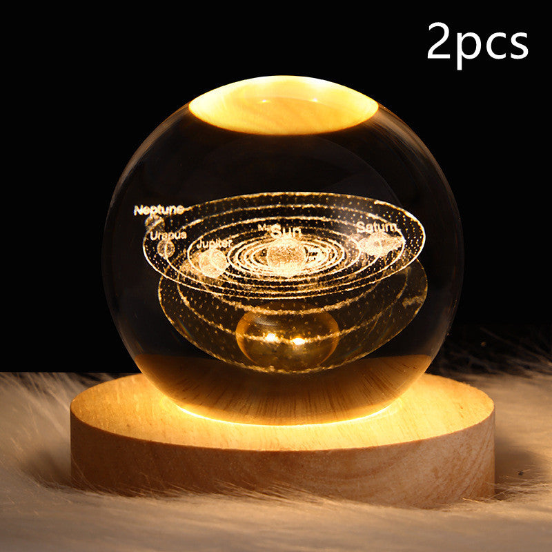 LED 3D Planet Moon Night Light Galaxy Crystal Ball Table Lamp