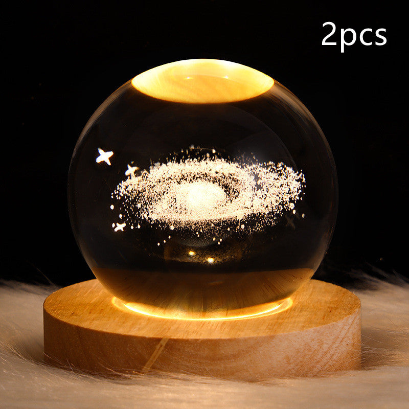 LED 3D Planet Moon Night Light Galaxy Crystal Ball Table Lamp