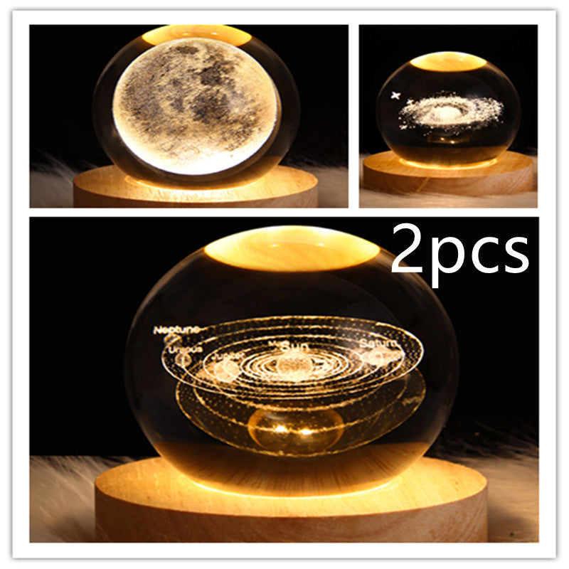 LED 3D Planet Moon Night Light Galaxy Crystal Ball Table Lamp