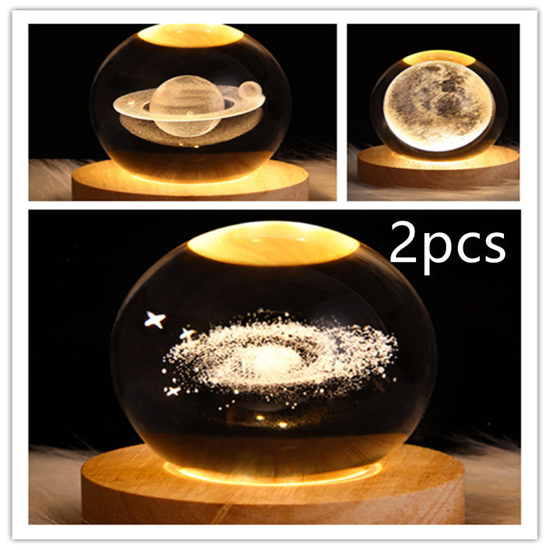 LED 3D Planet Moon Night Light Galaxy Crystal Ball Table Lamp