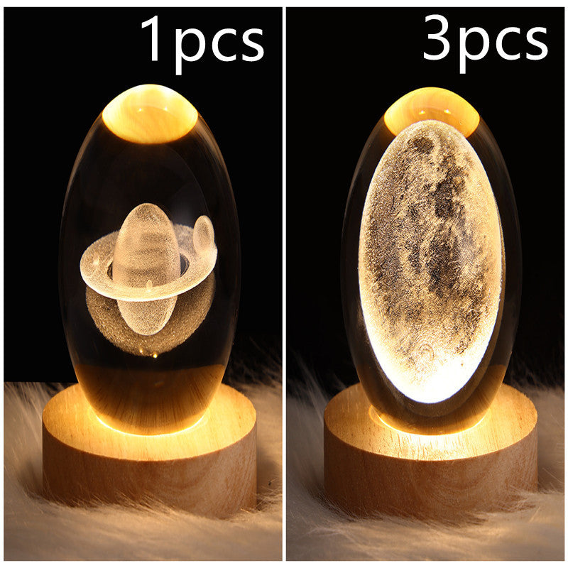 LED 3D Planet Moon Night Light Galaxy Crystal Ball Table Lamp