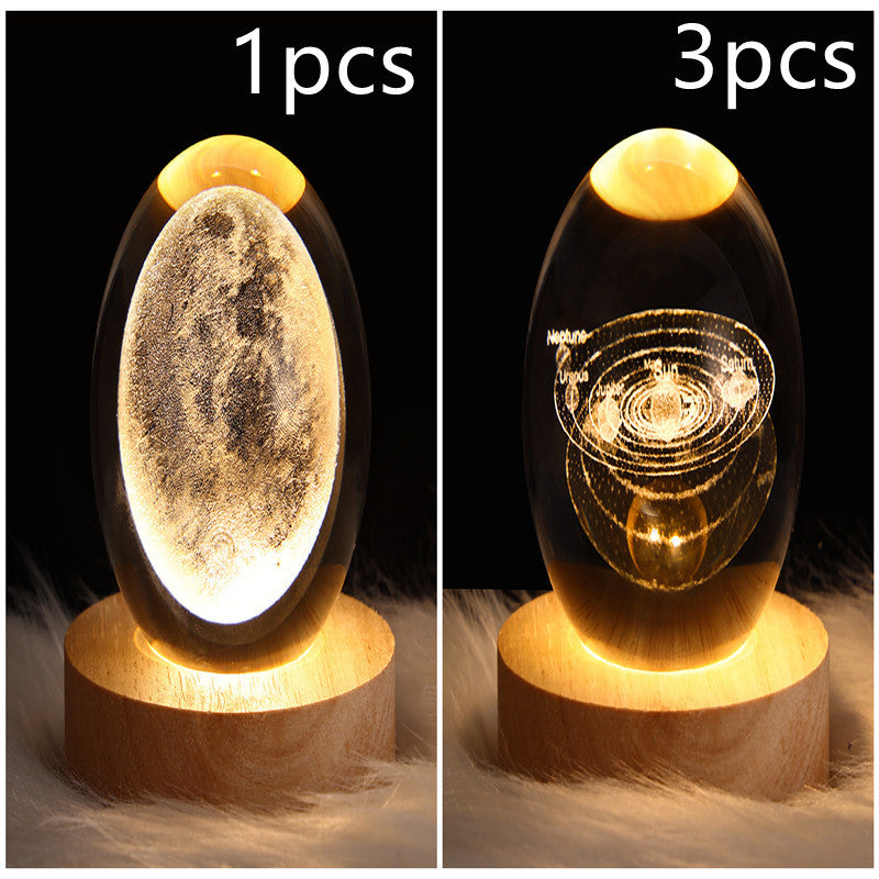 LED 3D Planet Moon Night Light Galaxy Crystal Ball Table Lamp