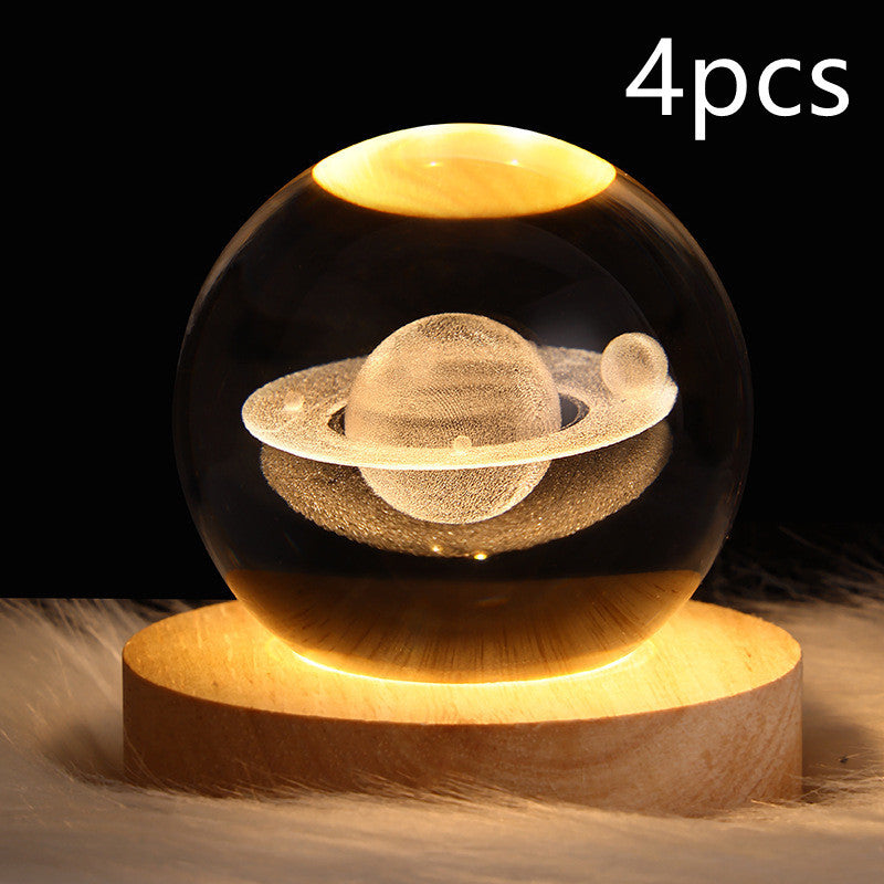 LED 3D Planet Moon Night Light Galaxy Crystal Ball Table Lamp