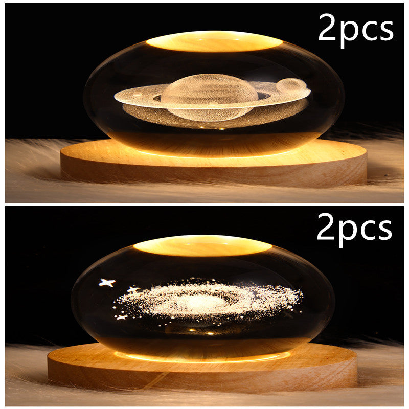 LED 3D Planet Moon Night Light Galaxy Crystal Ball Table Lamp