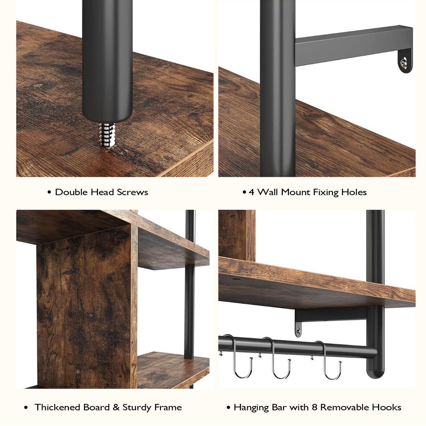 3 Tier Floating Shelves Metal Brackets Wall Mounted