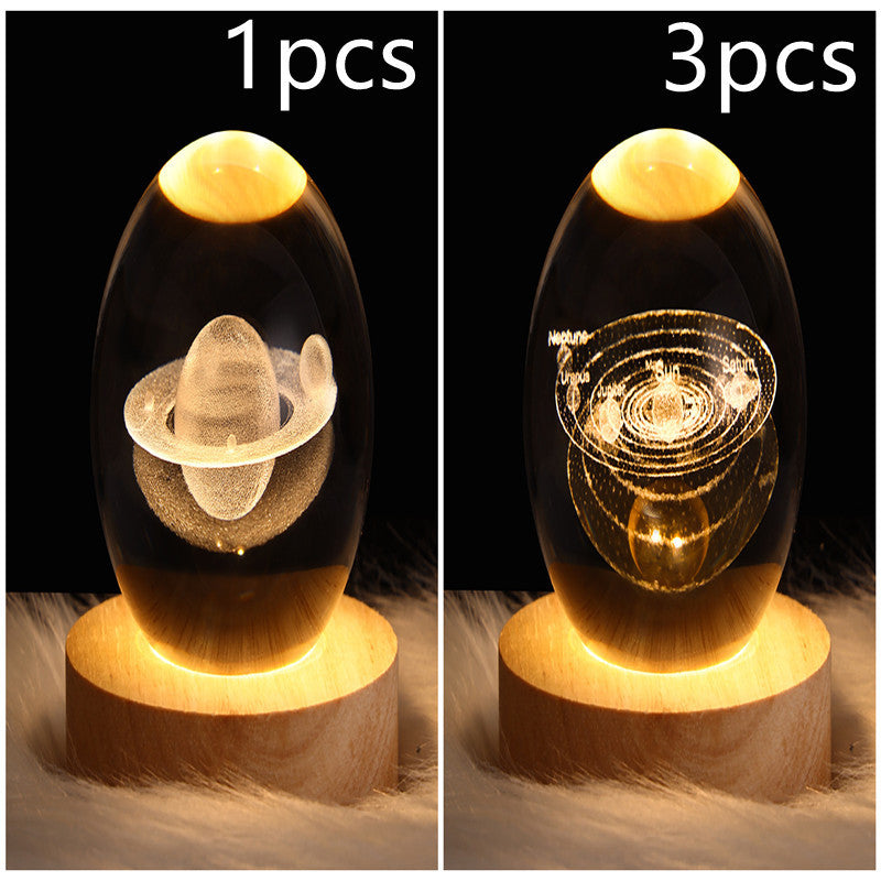 LED 3D Planet Moon Night Light Galaxy Crystal Ball Table Lamp