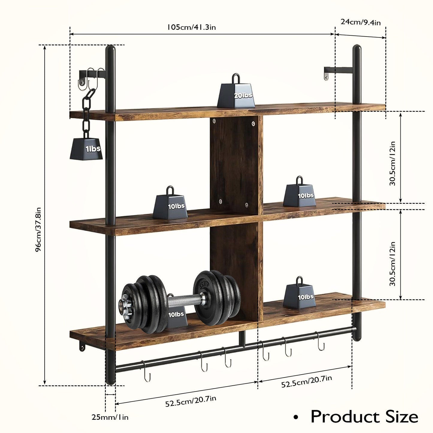 3 Tier Floating Shelves Metal Brackets Wall Mounted