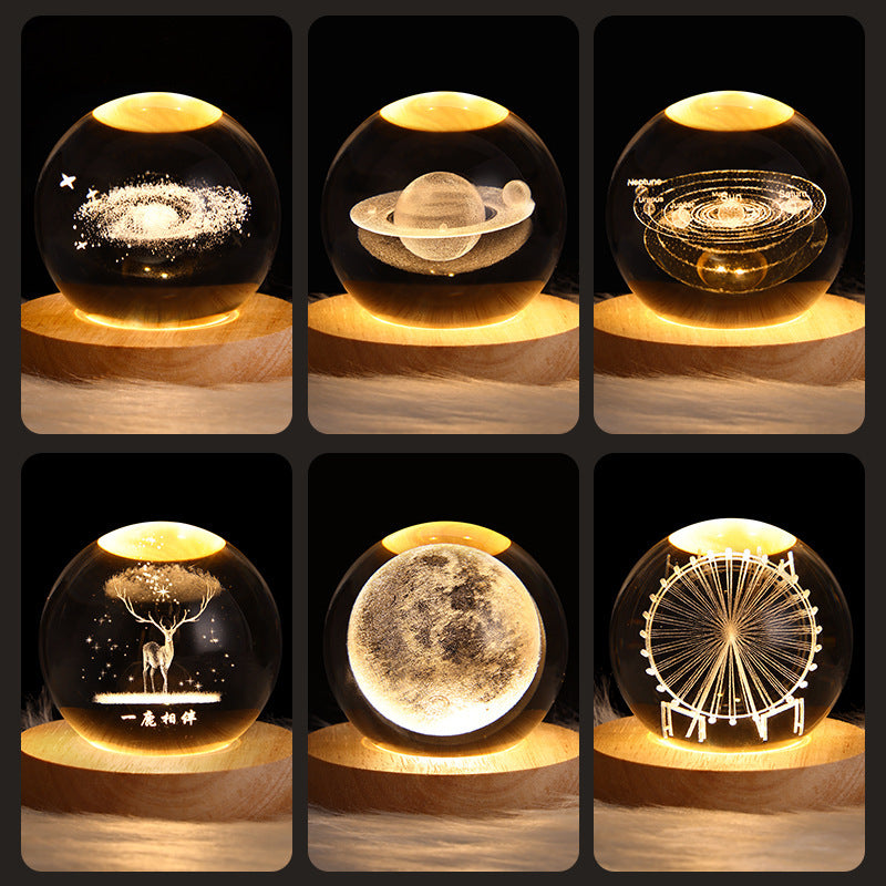 LED 3D Planet Moon Night Light Galaxy Crystal Ball Table Lamp