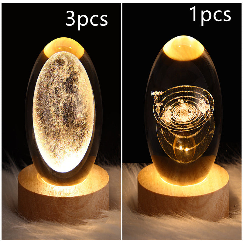 LED 3D Planet Moon Night Light Galaxy Crystal Ball Table Lamp